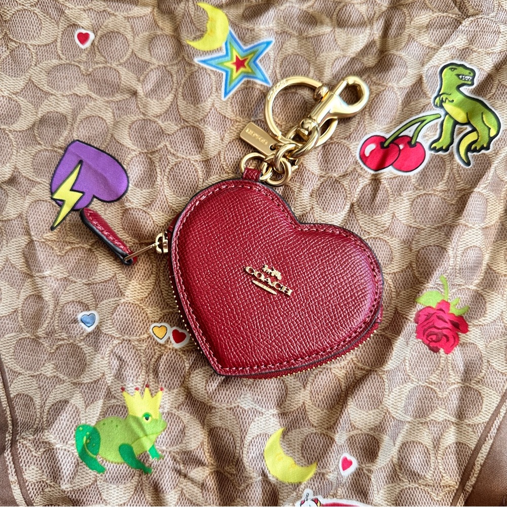 Coach Red Heart Keychain pouch wallet with Gold Accents